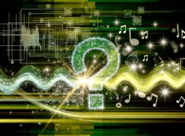 Leuchtendes Spotify-Logo vor digitalen Soundwellen, abstrahierten Musiknoten und API-Symbolen, futuristische Titelillustration