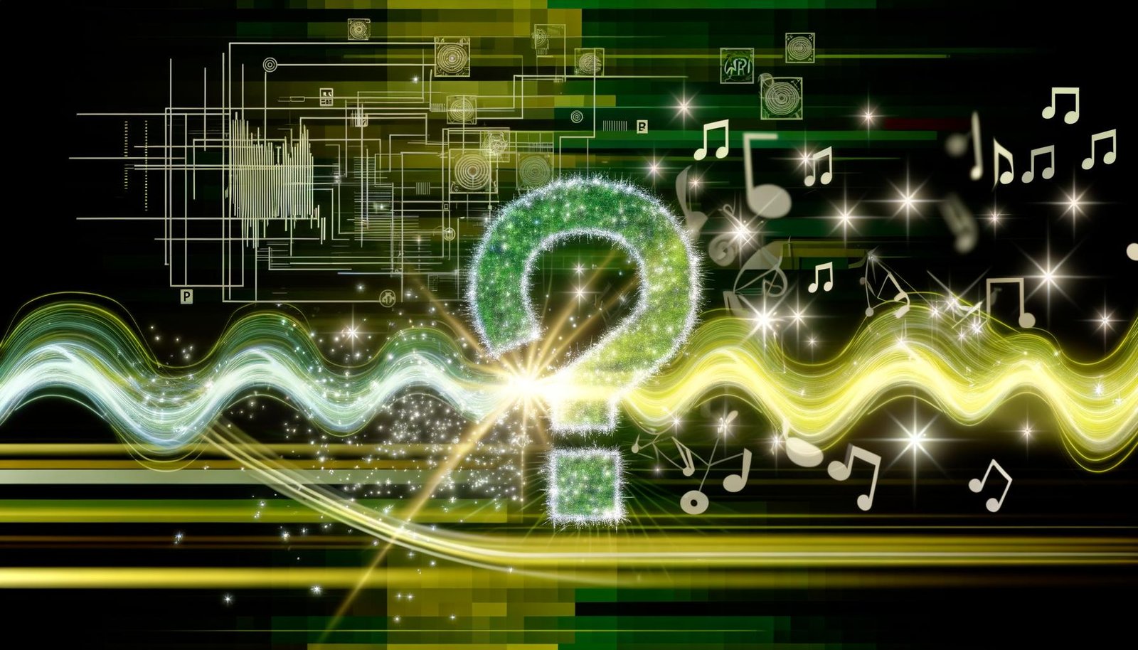 Leuchtendes Spotify-Logo vor digitalen Soundwellen, abstrahierten Musiknoten und API-Symbolen, futuristische Titelillustration