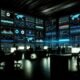 Digitale Kontrollzentrale mit modernen Bildschirmen, Marketer analysieren Echtzeitdaten, leuchtende Graphen und dynamische Heatmaps in einem High-Tech-Raum.