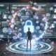 Futuristischer Arbeitsplatz mit Marketer, Echtzeit-Datenanalyse, vernetztem CRM, Website- und App-Daten, zerfallenden Third-Party-Cookies und GDPR-Datenschutzsymbol.