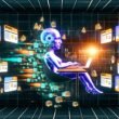 Dramatische digitale Illustration eines Marketers am Amazon Ads Dashboard, der sich mit KI-Schutzschildern gegen Betrug, Bots und Datenmanipulation verteidigt