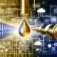 Goldener Datentropfen fließt durch eine Pipeline zwischen Serverracks und digitalen Interfaces, mit schematischen Diagrammen, Cloud-Symbolen und Marketing-Icons im Hintergrund
