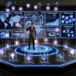 Marketer steuert in einer futuristischen Kontrollzentrale mit digitalen Dashboards und Amazon-Logos präzise Werbekampagnen. Datenströme und innovative Zielgruppenvisualisierung ersetzen klassische Cookies, Fokus auf Datenschutz und Effizienz.