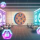 Futuristisches Büro mit Marketers, die Datendashboards analysieren, verblassende Cookie-Icons, Amazon Ads Logos und holografische Targeting- sowie Datenschutz-Diagramme.