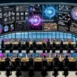 Hypermodernes Amazon Ads Command Center mit digitalen Dashboards, Echtzeitperformance, KI-Empfehlungen und nahtlosen Native Ad-Previews auf Produktseiten, im Hintergrund verblassende Banneranzeigen.