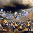 Digitale Wildwest-Szene: Marketer in moderner Kleidung suchen mit Goldrauschwerkzeugen nach Daten zwischen Cookies, Zustimmungsformularen, Datenmakler-Werbung und regulatorischen Wolken.