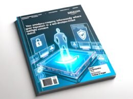 Magazin-Titelseite zeigt Nutzer vor Amazon Ad-Oberfläche, der Daten über ein Datenschutz-Consent-Dialogfeld eingibt, umgeben von Privacy- und Zielgruppenanalyse-Icons.