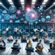 Marketing- und Data-Engineering-Team bei der datenbasierten Echtzeitanalyse an Laptops und Tablets im High-Tech-Büro mit Monitoren, Diagrammen und modernem Datenfluss.