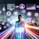 Marketer bedient in nächtlicher urbaner Skyline ein digitales Dashboard mit holografischen Diagrammen und Datenströmen im Cyberpunk-Stil.
