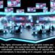 Moderner Newsroom mit digitalen Bildschirmen, holografischen Diagrammen und transparenten Paywall-Elementen für individuellen Content-Zugang.