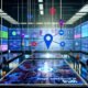 Futuristischer Kontrollraum mit großen digitalen Displays, Marketingexpert:innen analysieren bunte Dashboards und vernetzte Datenströme, zentrale holografische Single Source of Truth.
