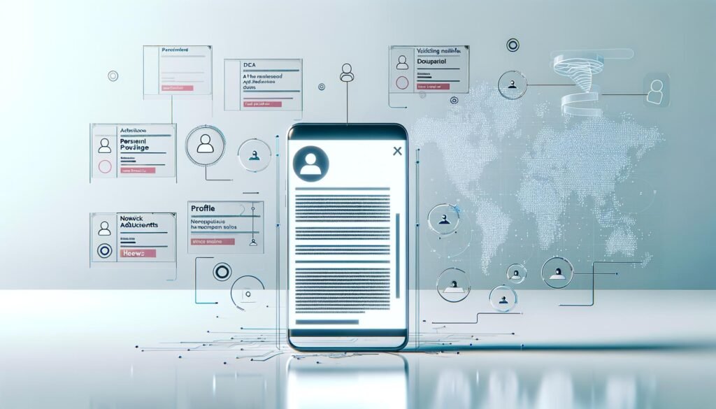 Futuristisches Apple-Geräte-Setup mit geöffnetem iPhone, Apple-News-App, personalisierten Inhalten und Datensymbolen, visualisiert durch KI-Modelle und Privacy-Icons im modernen, cleanen Design.