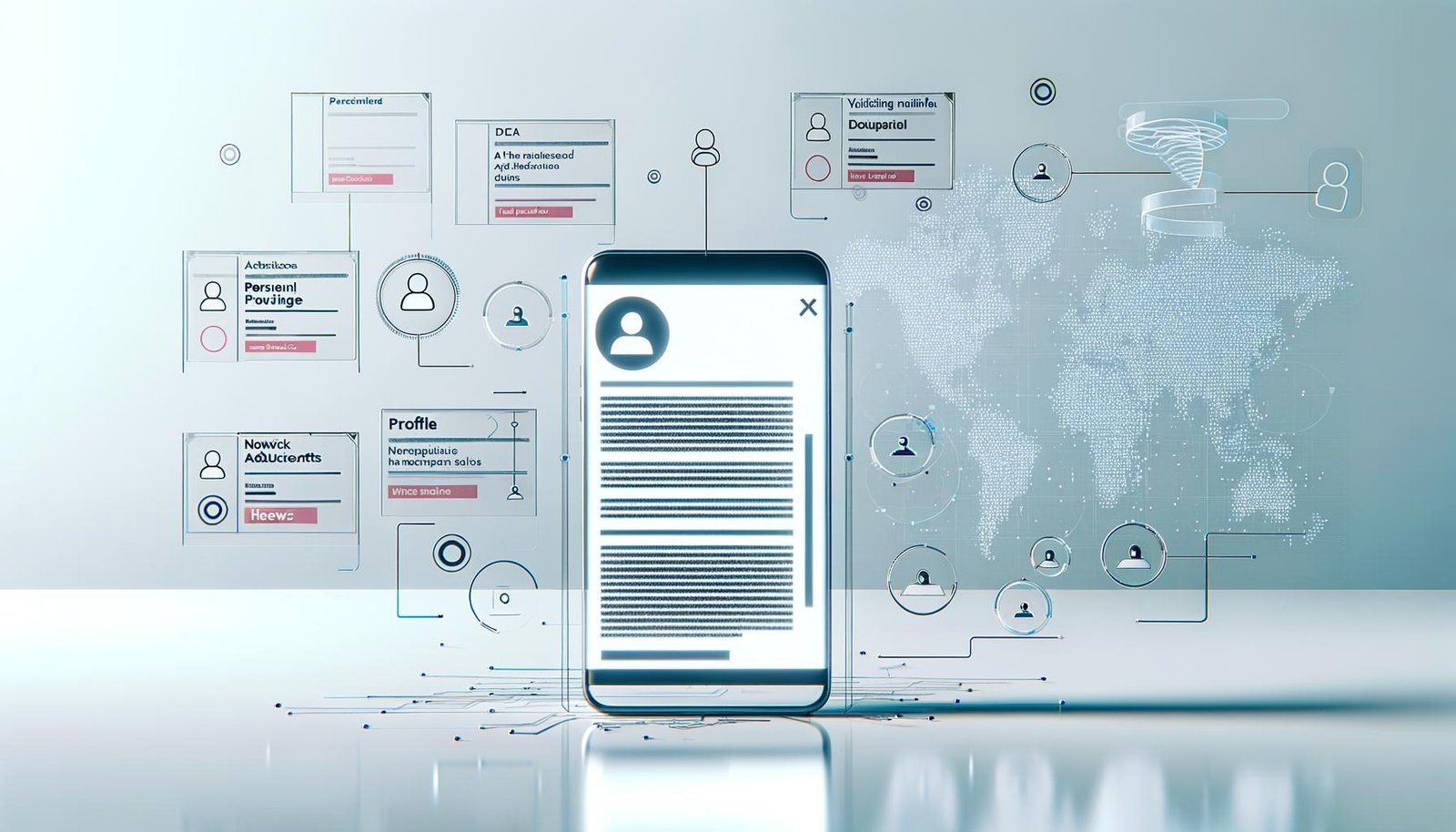 Futuristisches Apple-Geräte-Setup mit geöffnetem iPhone, Apple-News-App, personalisierten Inhalten und Datensymbolen, visualisiert durch KI-Modelle und Privacy-Icons im modernen, cleanen Design.