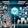 Gegenüberstellung eines unorganisierten, altmodischen Arbeitsplatzes mit Papier und alten Monitoren und einem modernen Content-Team mit digitalen Tools und schlanken Bildschirmen, verbunden durch Automatisierungen.