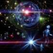 Abstrakte Illustration eines futuristischen Netzwerks mit leuchtenden Linien, holografischen KI-Agenten, Datenströmen und einer schimmernden Kugel, die KI, Edge Computing und XR symbolisiert.