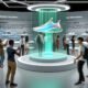 Moderner Messestand mit holographischer Sneaker-Präsentation, gestengesteuerter Interaktion und AR-Elementen