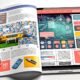 Moderne Magazin-Doppelseite mit interaktiven Native Ads wie Quiz, Galerie, Vote-Button, Produkt-Konfigurator und Mini-Game auf Laptop und Smartphone, im urbanen, techy Stil gestaltet.