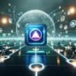 Dynamisches Titelbild mit digitalem 3D-Markenlogo, Avataren, virtuellen Interfaces und holografischen Dashboards in einer futuristischen Metaverse-Landschaft.
