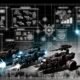 Stilisiertes Amazon-Produktgitter verwandelt sich in ein Schlachtfeld mit konkurrierenden Produkten als Panzer, futuristischen Datenströmen als Waffen und Taktik-verliebten Verkäufern im Fokus auf Daten-Dashboards.