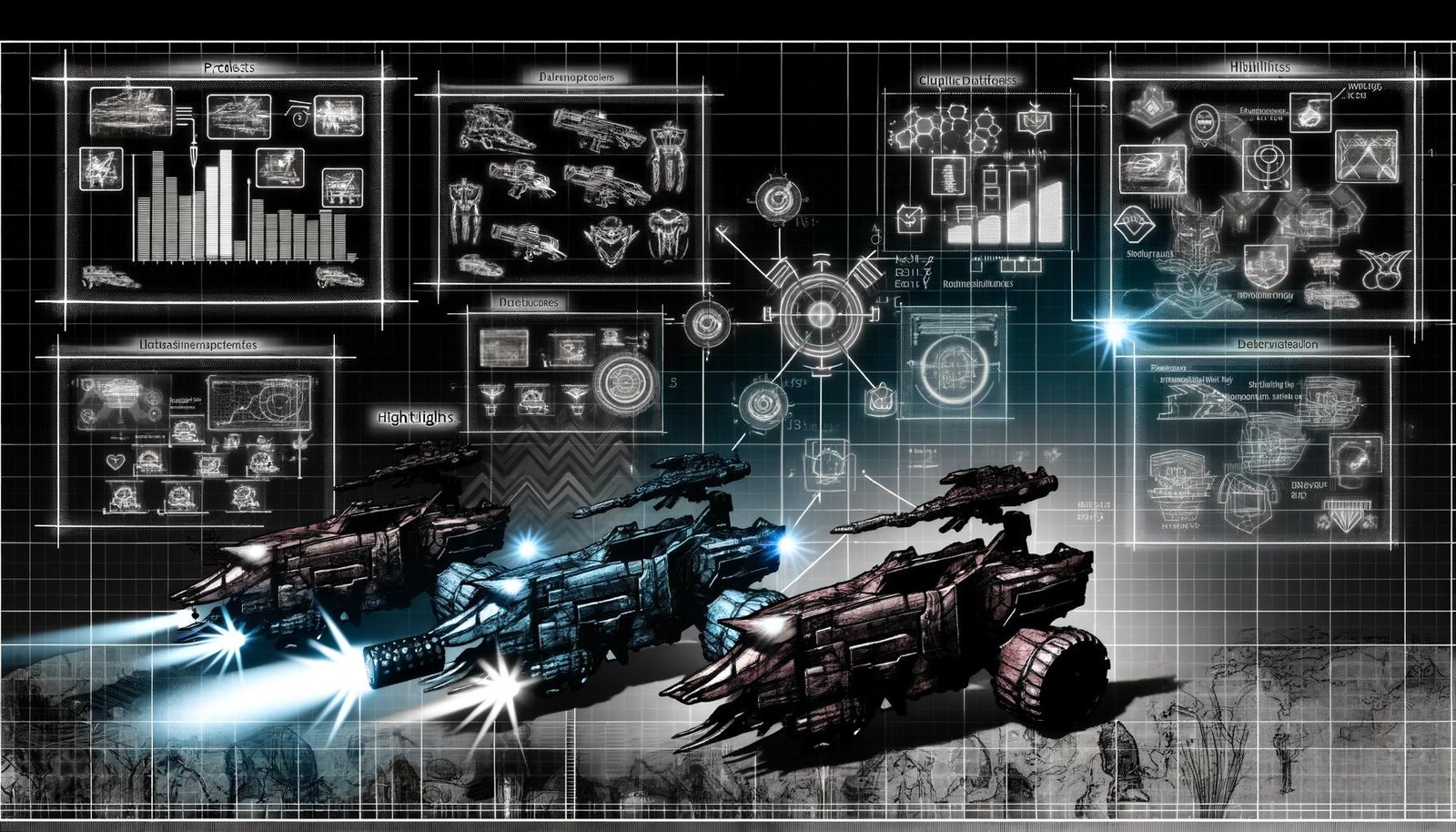 Stilisiertes Amazon-Produktgitter verwandelt sich in ein Schlachtfeld mit konkurrierenden Produkten als Panzer, futuristischen Datenströmen als Waffen und Taktik-verliebten Verkäufern im Fokus auf Daten-Dashboards.