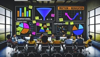 Junges, diverses Online-Marketing-Team analysiert digitale Daten auf großen Neon-Monitoren in einer modernen, energiegeladenen Loft-Umgebung.