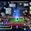 Technische Illustration einer Website-Analyseumgebung mit grafischen Nutzerpfaden, farbigen Linien und eingeblendeten Datenlayern im Matrix-Design.