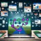 Collage mit Laptop und User-Journey-Map, digitalen Geräten mit Landingpages und Conversion-Elementen, visualisierten Analysen sowie Nutzern im Conversion Funnel. Intensive Akzentfarben in Blau, Orange und Grün.