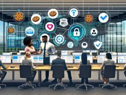 Dynamischer Arbeitsbereich mit mehreren Computern, die Cookie-Einwilligungen, Tracking- und Compliance-Dashboards zeigen. Diverses Team aus IT, Marketing und Recht arbeitet an Datenschutz und rechtlichen Vorgaben.