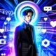 Stilisiertes Titelbild von Han Seo Jun vor einem digitalen, bunten Hintergrund mit Social Media Icons, Analytics-Graphen und K-Drama-Elementen.
