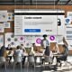 Team im modernen Büro analysiert einen Webseiten-Prototyp mit übersichtlichem Cookie-Banner, Consent-Optionen und Datenschutz-Icons auf einem großen Monitor.