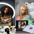 Split-Screen zeigt einen Influencer zwischen luxuriöser Social-Media-Inszenierung und mühsamer Reality voller Papierkram und Stress.