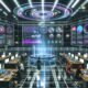 Offenes Hightech-Marketingbüro 2025 mit digitalen Dashboards, konzentrierten Mitarbeitern und sichtbaren Datenströmen auf großen Monitoren