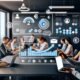 Modernes Büro mit diversen Fachkräften, die intensiv LinkedIn-Newsletter-Analysen auf Laptops prüfen. Dashboard zeigt Engagement, Abonnenten und Zahlungen. Euro-Symbole und LinkedIn-Branding heben Monetarisierung hervor.