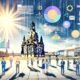 Dynamische Collage im Editorial-Stil mit Dresdner Skyline und Frauenkirche, modernen SEO-Elementen, unseriöser und moderner Agentur im Kontrast, sowie blendender Sonne als Metapher für Sichtbarkeit.