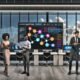 Dynamische Szene: Eventplaner-Team betrachtet digitale Event Mapping Checkliste im modernen Büro mit vernetzten Tools und Echtzeit-Analytics.