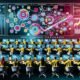 Digitale Illustration eines Kontrollraums mit Dashboard, Event-Flows, Event-Managern an Laptops und grafischer Darstellung von Automatisierung und KPIs.