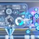 Futuristisches Titelbild einer digitalen Marketing-Zentrale mit Echtzeit-Analysen, KI-Symbolen, Dashboards und klassischen Werbeelementen im Hintergrund.