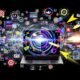 Collage mit Laptop, aus dem Diagramme, Werbebanner und Conversion-Pfeile herausströmen, umgeben von Social-Media-Icons und Automatisierungs-Symbolen auf dunklem Hintergrund