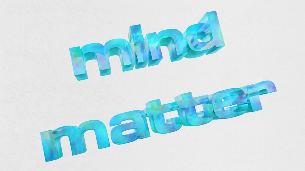 3D-Text mit den Worten „mind matter“ im blauen Marmor-Look vor neutralem Hintergrund