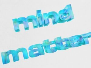 3D-Text mit den Worten „mind matter“ im blauen Marmor-Look vor neutralem Hintergrund