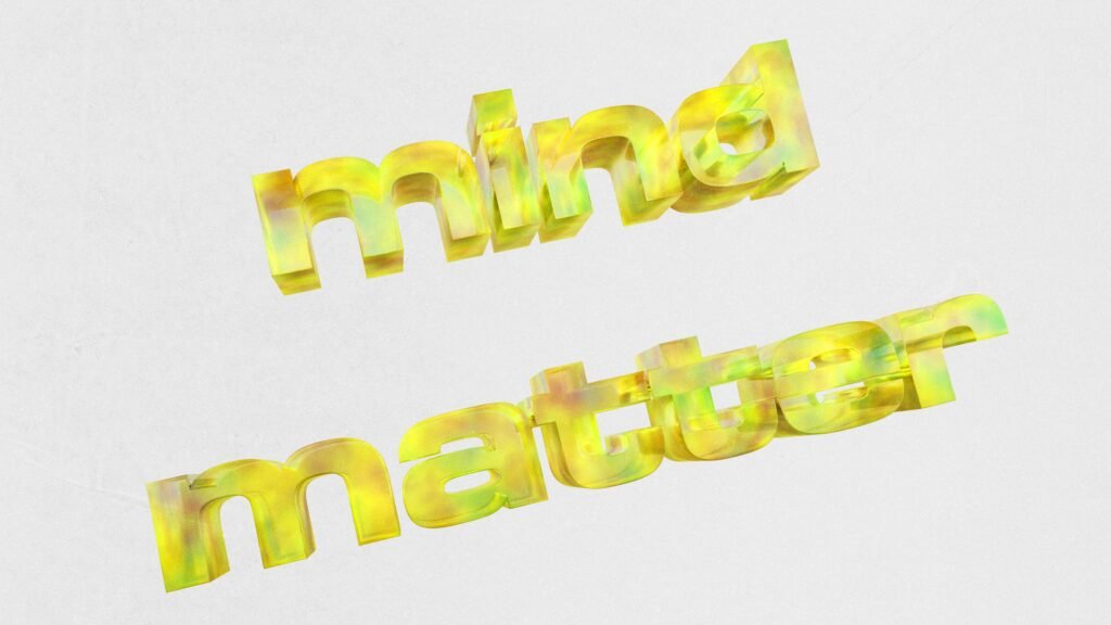3D-Text mit den Wörtern 'mind matter' vor weißem Hintergrund, ideal zur Veranschaulichung innovativer Typografie-Konzepte im Design