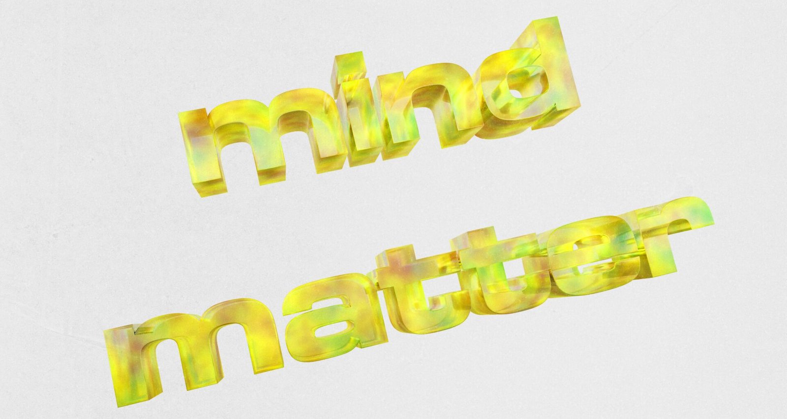 3D-Text mit den Wörtern 'mind matter' vor weißem Hintergrund, ideal zur Veranschaulichung innovativer Typografie-Konzepte im Design