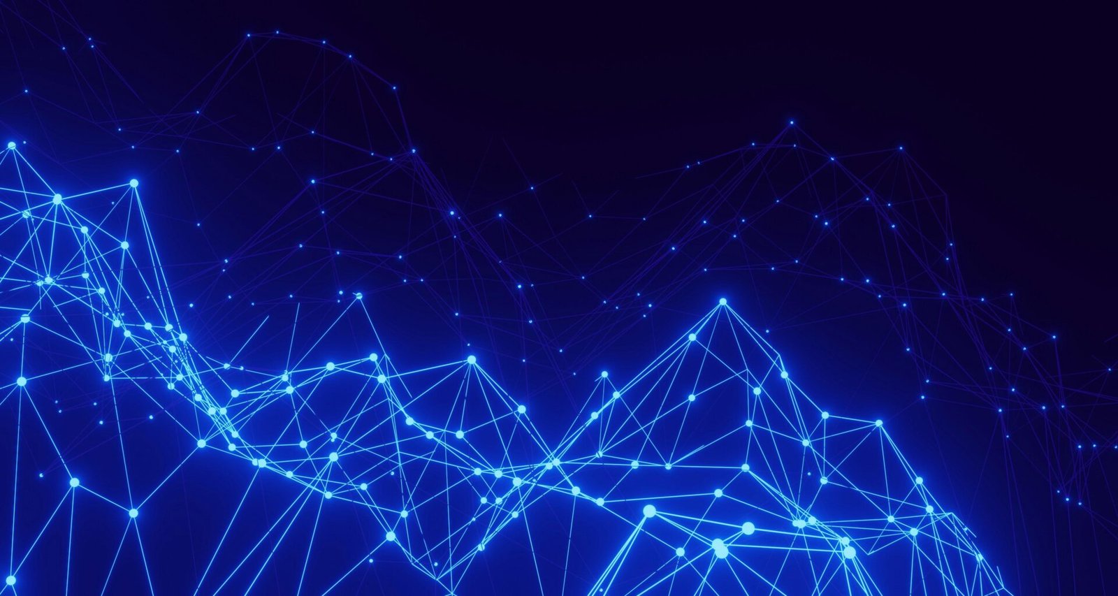 Blauer Hintergrund mit feinen, leuchtenden Linien und Punkten, abstrakte Darstellung von Netzwerken und Technologie