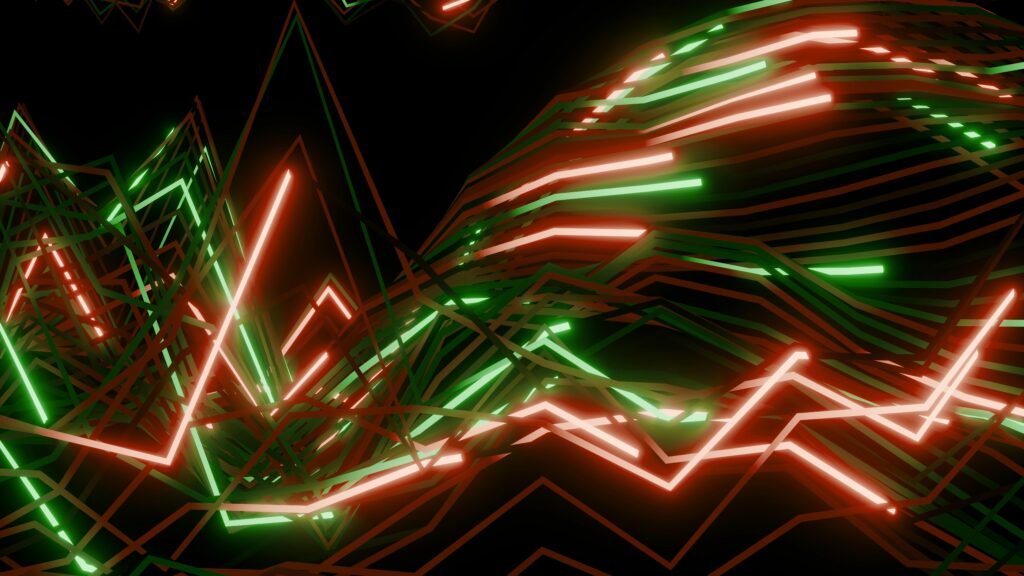 Abstrakte, leuchtende Linien formen eine komplexe digitale Datenvisualisierung vor dunklem Hintergrund.
