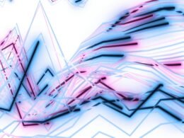 Abstrakte Linien und Diagramme in Blau und Pink, symbolisieren Datenströme und digitale Analyseprozesse