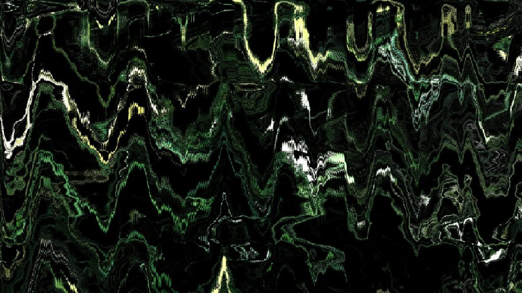 Abstrakte grüne und weiße Wellenlinien auf schwarzem Hintergrund, ideal für Online-Marketing- oder Technikartikel