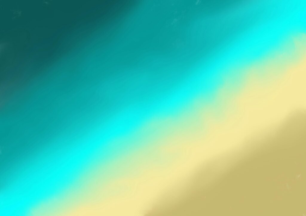 Abstraktes Luftbild von Strand, sandiger Küste und rollenden Meereswellen, minimalistische Strandlandschaft