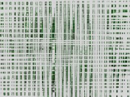 Abstrakte Darstellung von weißen und grünen Linien, die sich auf dynamische Weise überlappen und ein modernes Muster bilden