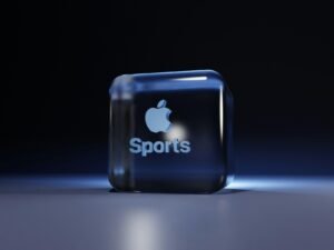 Apple Sportlogo leuchtet auf einem dunklen Hintergrund, aufgenommen von BoliviaInteligente, Symbol für Technologie und Innovation