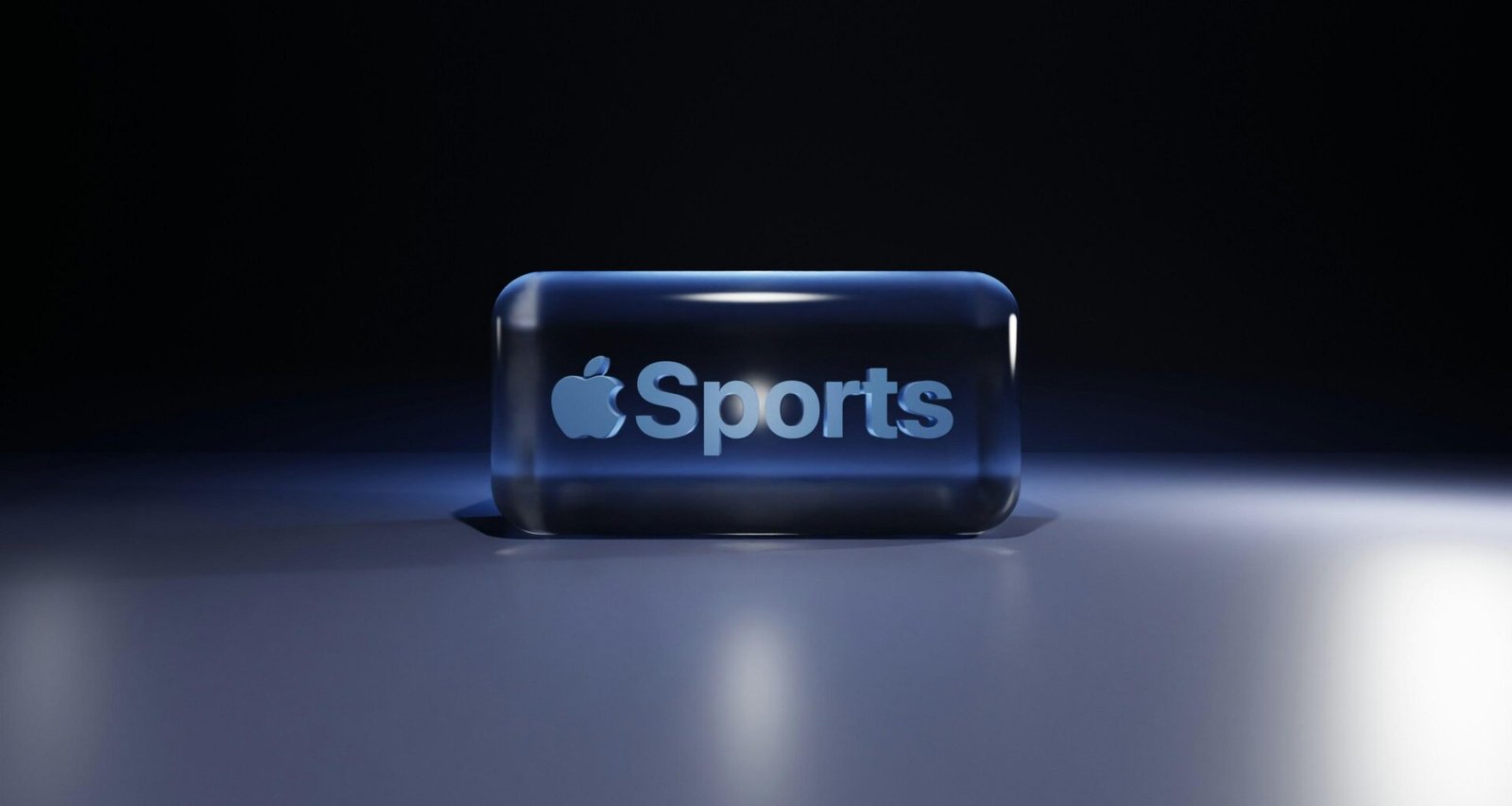 Apple Sportlogo auf einer spiegelnden, reflektierenden Fläche, symbolisiert modernes Technologie-Design